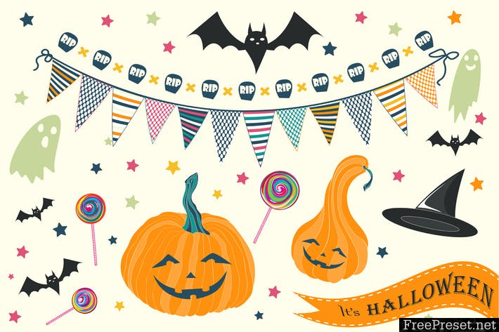 Halloween backgrounds and elements W2NKGY - AI, EPS, JPG