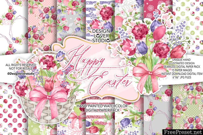 Happy Easter Rustic digital paper pack NMWQQD - JPG