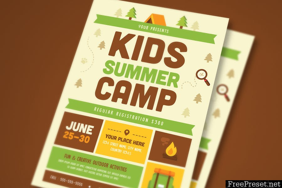 Kids Summer Camp Flyer 02 NDWJS4 - AI, PSD