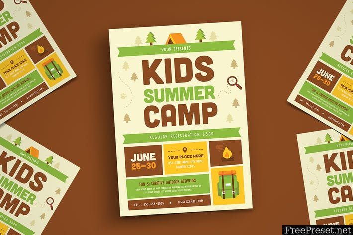 Kids Summer Camp Flyer 02 NDWJS4 - AI, PSD