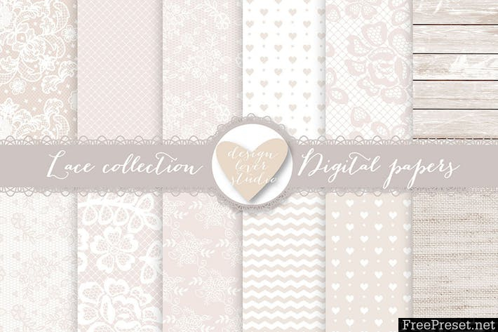 Lace digital papers, Beige wedding digital MEBS7G - JPG