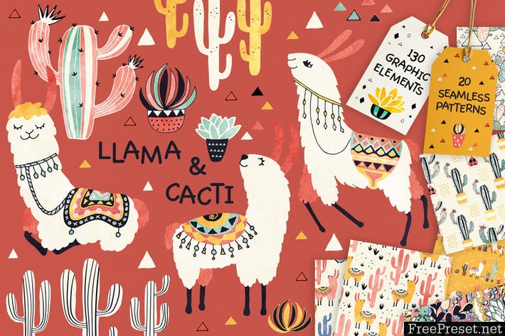 Llamas and Cacti 9BLRHT - EPS, JPG, PNG