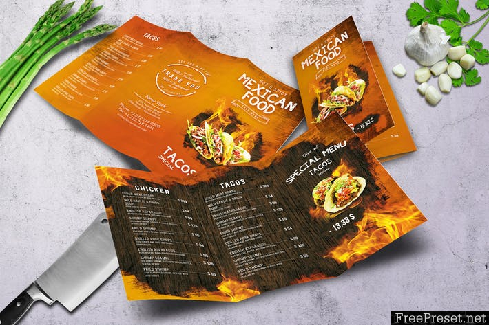 Mexican A4 US Letter Trifold Food Menu