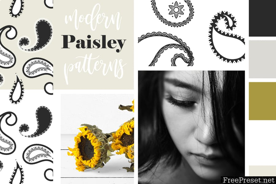 Modern Paisley Seamless Patterns 87QE3J - AI, EPS, JPG, PNG, PSD