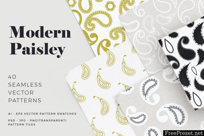 Modern Paisley Seamless Patterns 87QE3J - AI, EPS, JPG, PNG, PSD