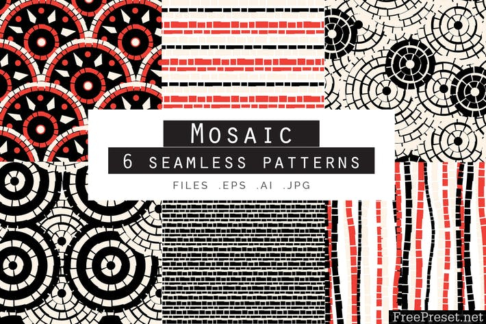 Mosaic Seamless Vector Patterns Set of 6 2JTL4E - JPG, EPS, AI