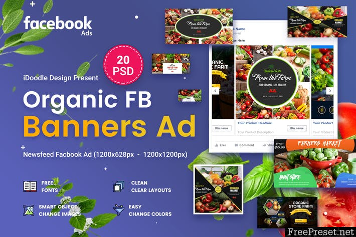 Organic Facebook Ads - 20 PSD - WSF822