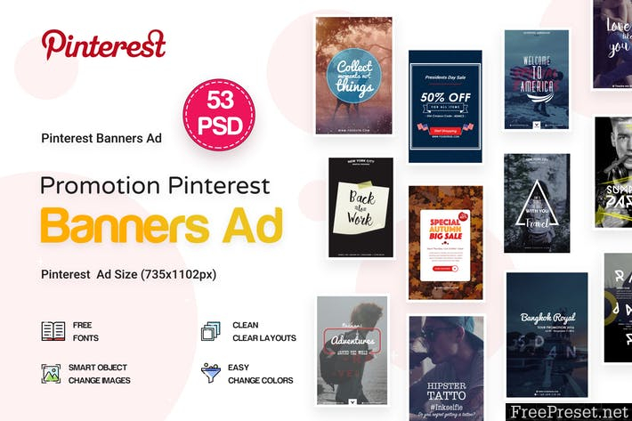 Pinterest Pack Banners Ad - 53 PSD