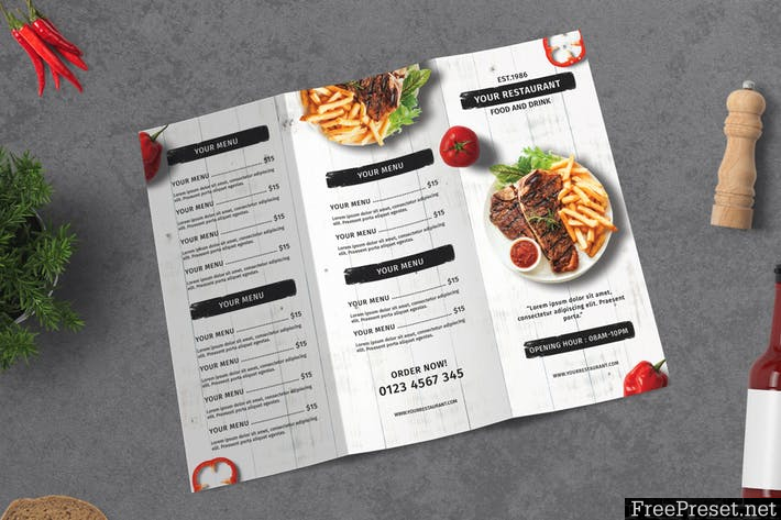 Restaurant Menu Trifold Brochure 8X4ZW8 - PSD