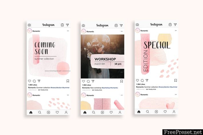Romantic Watercolor Instagram Post Template CCD8VN - AI, PSD