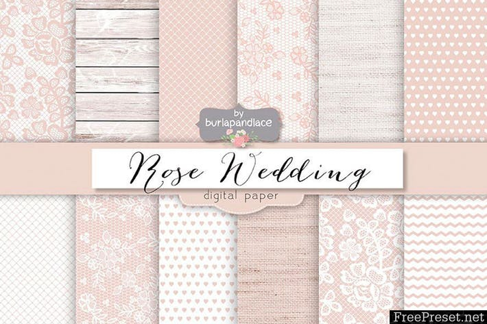 Rose pale wedding digital paper pack V3T54M - JPG