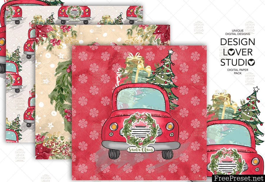 Santa Claus Car digital paper pack MEFEYL - JPG