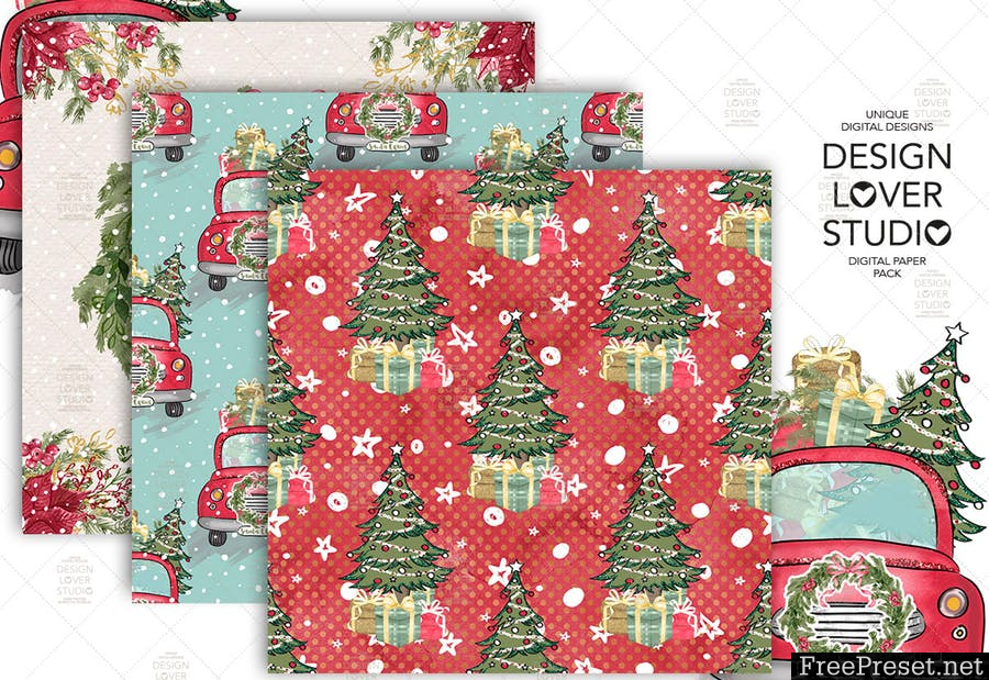 Santa Claus Car digital paper pack MEFEYL - JPG