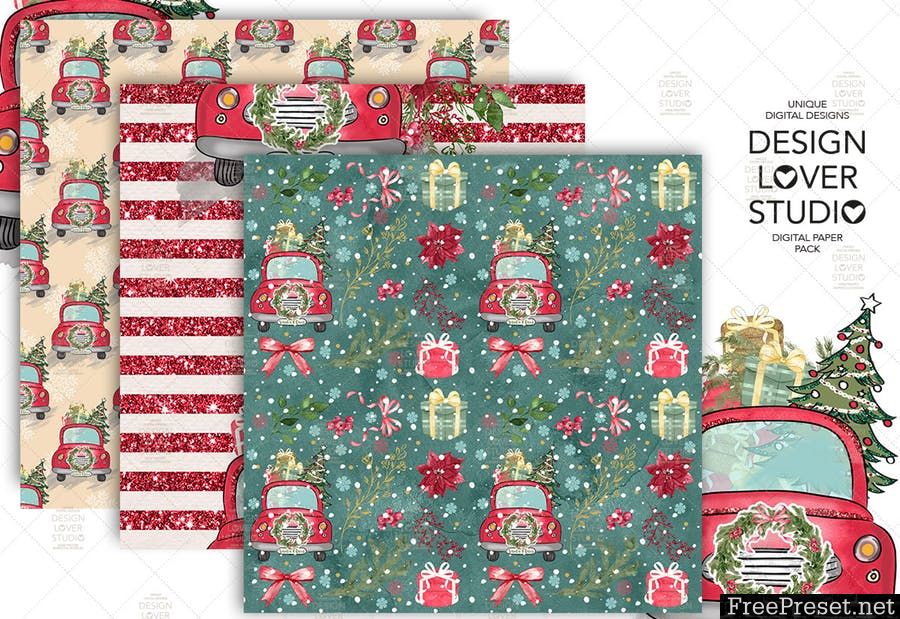 Santa Claus Car digital paper pack MEFEYL - JPG