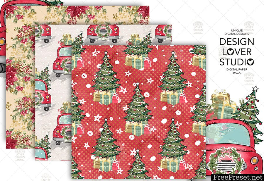 Santa Claus Car digital paper pack MEFEYL - JPG