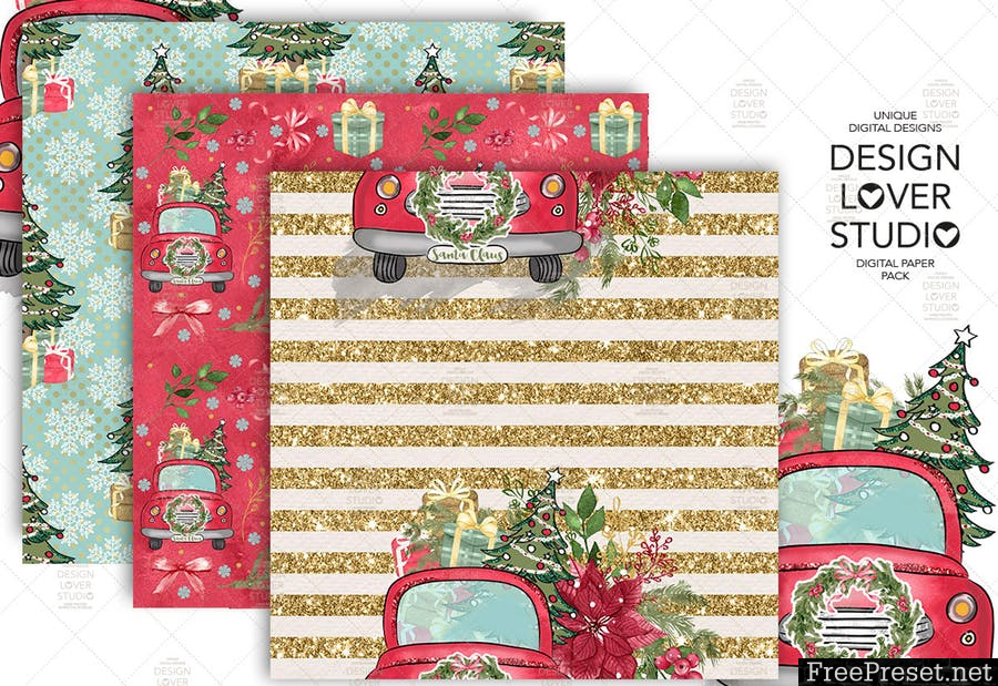 Santa Claus Car digital paper pack MEFEYL - JPG