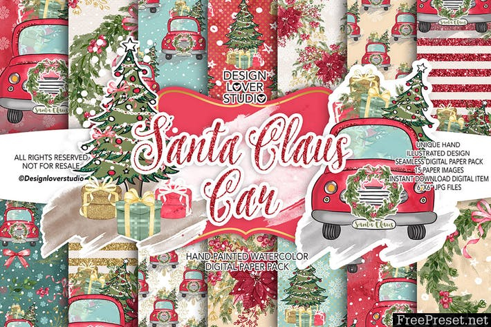 Santa Claus Car digital paper pack MEFEYL - JPG