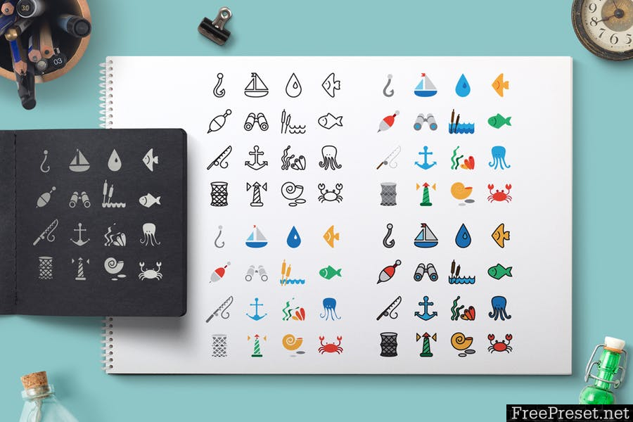 Sea Icons and Patterns Set - AI, EPS, JPG