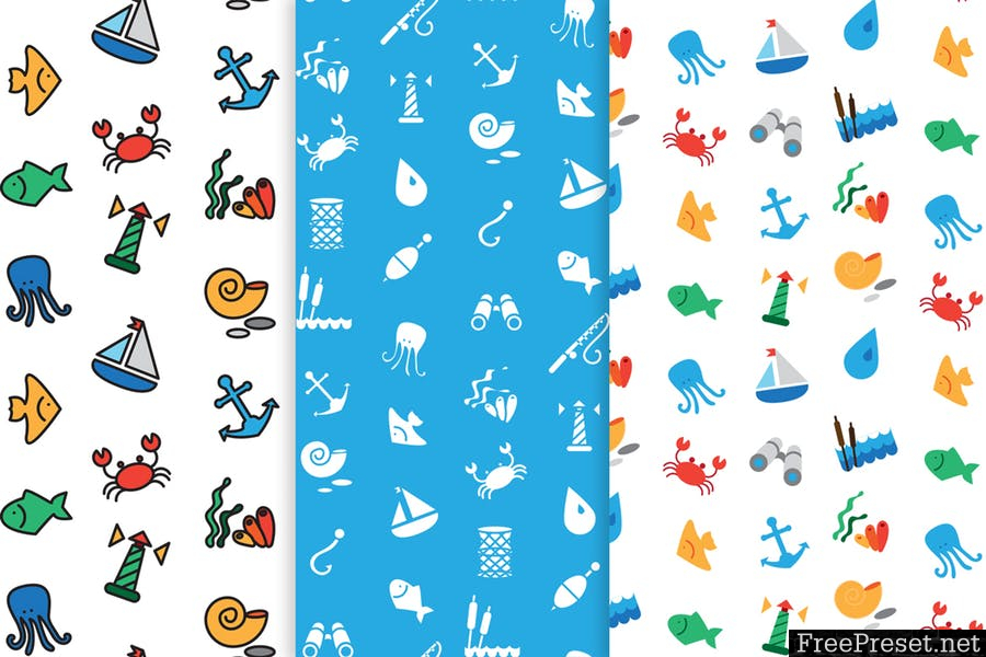 Sea Icons and Patterns Set - AI, EPS, JPG