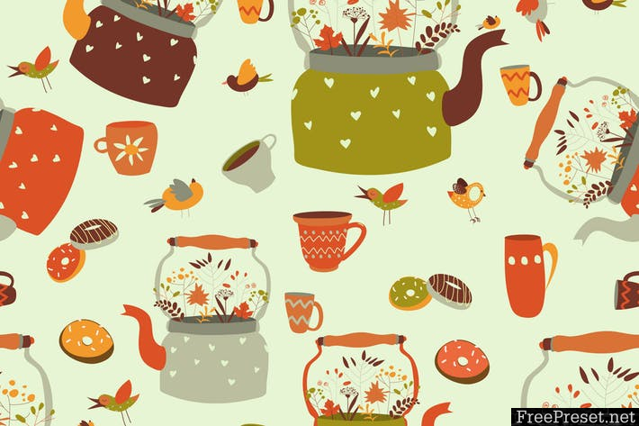Seamless pattern background with tea - AI, EPS, JPG, PNG