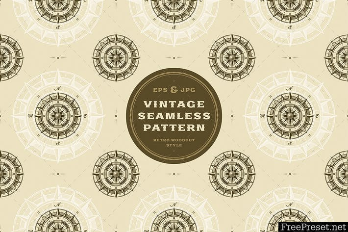 Seamless vintage compass pattern AV7G6Y - EPS, JPG