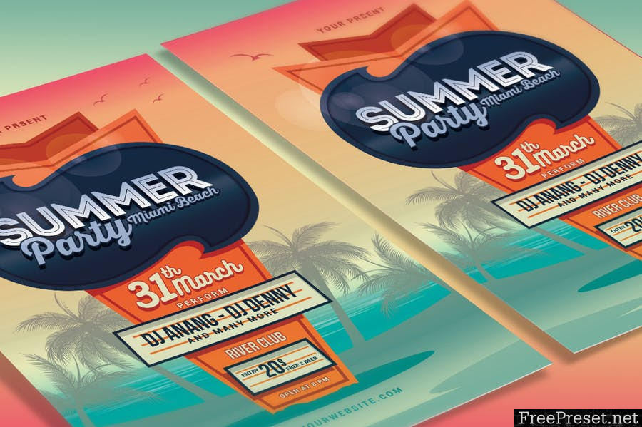 Summer Beach Party Flyer WTWA3B - PSD