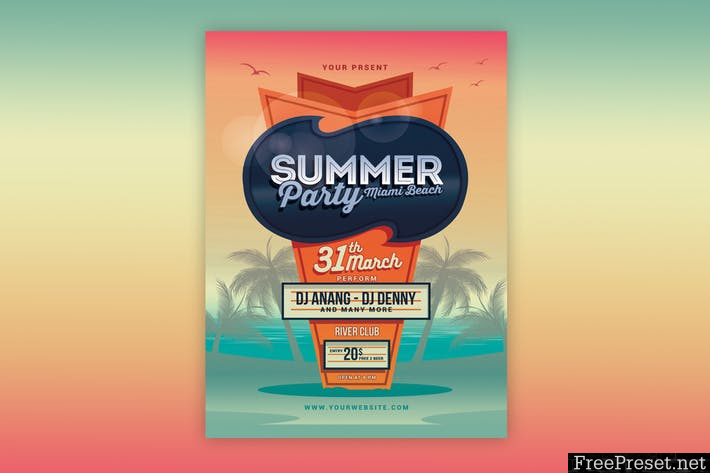 Summer Beach Party Flyer WTWA3B -  PSD