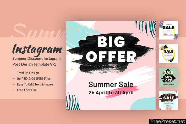 Summer Discount Instagram Post Design Template 74WC2FD - PSD, JPG, PNG