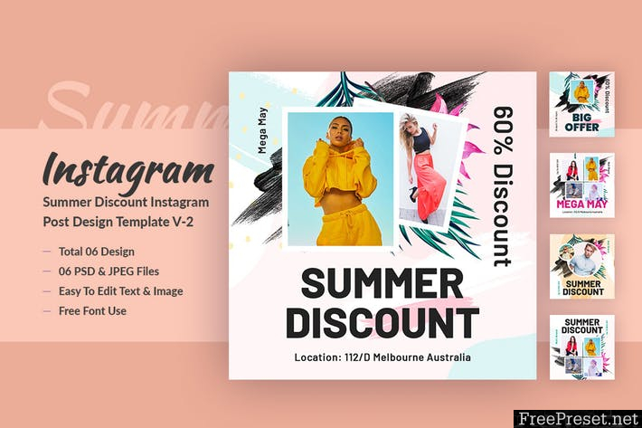Summer Discount Instagram Post Design Template V-2 RN4U3MY