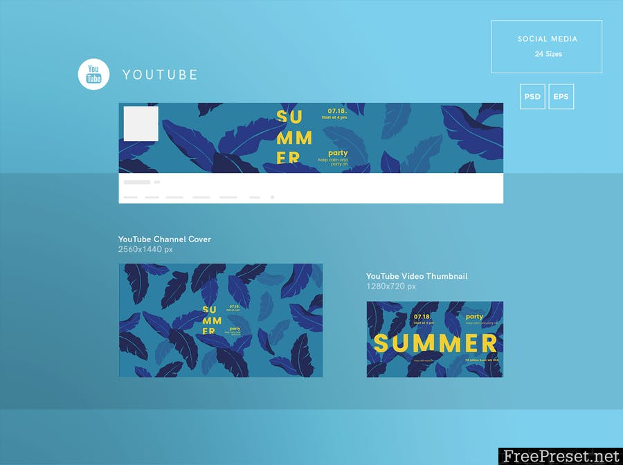 Summer Party Social Media Pack Template 8KKWQE - EPS, PSD, JPG