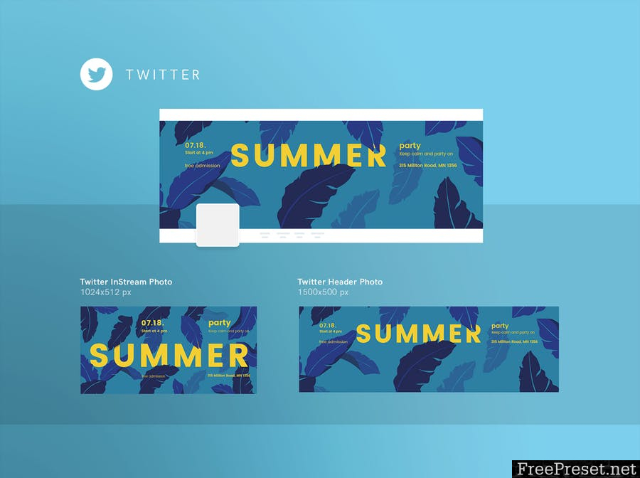 Summer Party Social Media Pack Template 8KKWQE - EPS, PSD, JPG