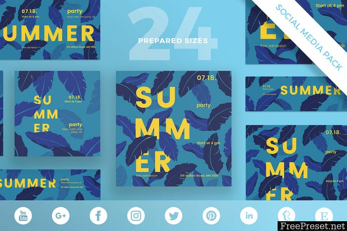 Summer Party Social Media Pack Template 8KKWQE - EPS, PSD, JPG