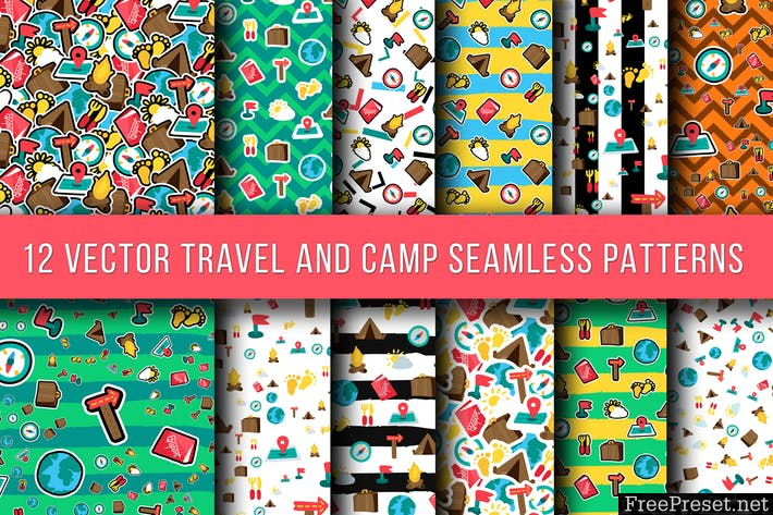 Travel And Camping Seamless Patterns 9N54BM - EPS, JPG