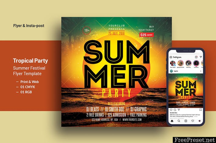 Tropical Party Summer Festival Square Flyer V-11