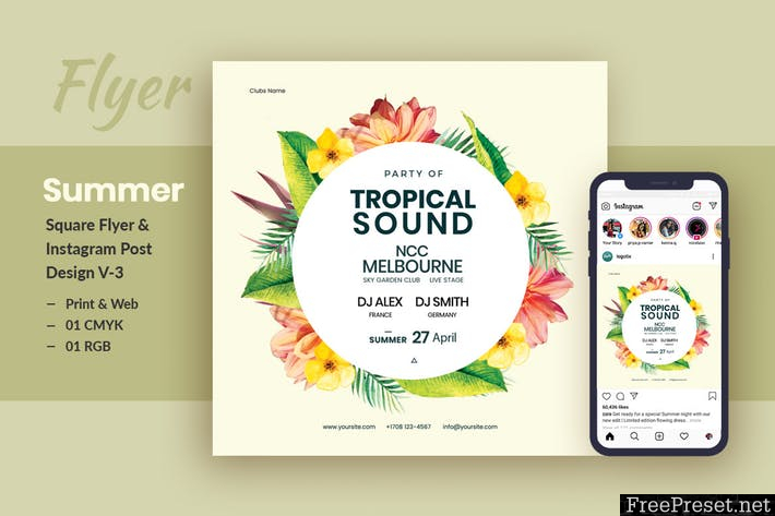 Tropical Sound Flyer & Instagram Post Template V-2