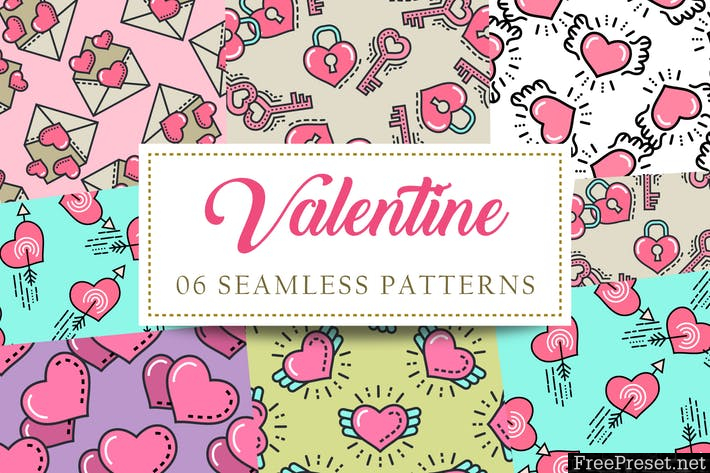 Valentine Seamless Patterns 7M57NN - AI, EPS, JPG