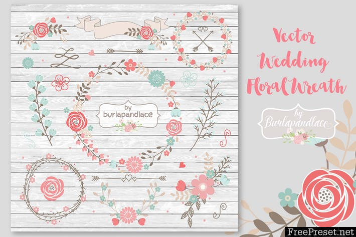 Vector Wedding Floral Wreath HSVR5J - EPS, JPG, PNG