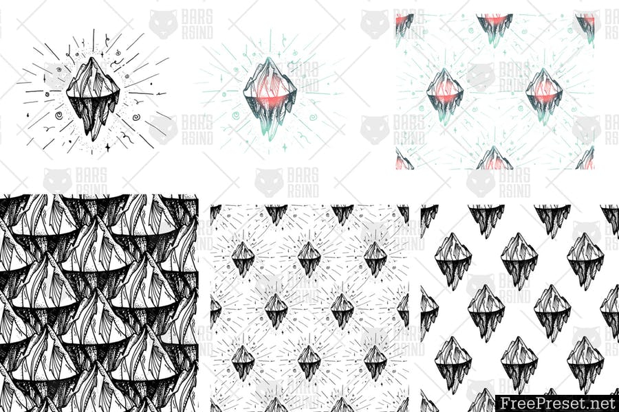 Vintage Mountain Print & Patterns TERNT5 - AI, EPS, JPG, PNG