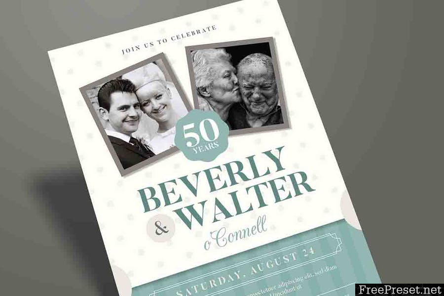 Vintage Wedding Anniversary Invitation QAYWPN - AI, PSD