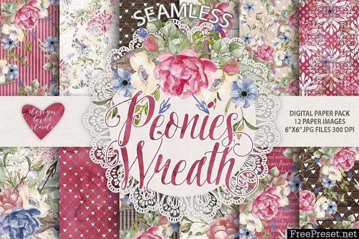 Watercolor Peonies digital papers D36VNS - JPG