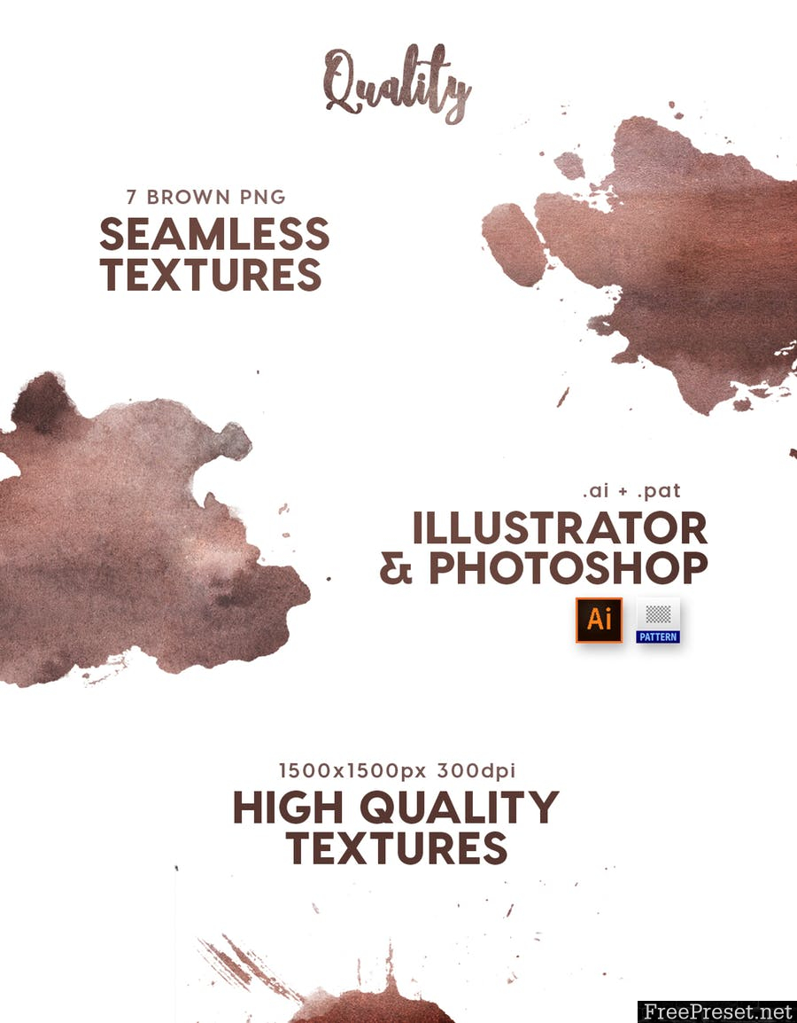 Watercolor Seamless Textures - Brown Pack K8SQ6A - PNG, JPG