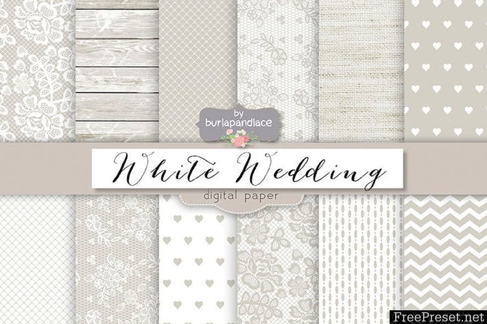White wedding digital paper pack - JPG