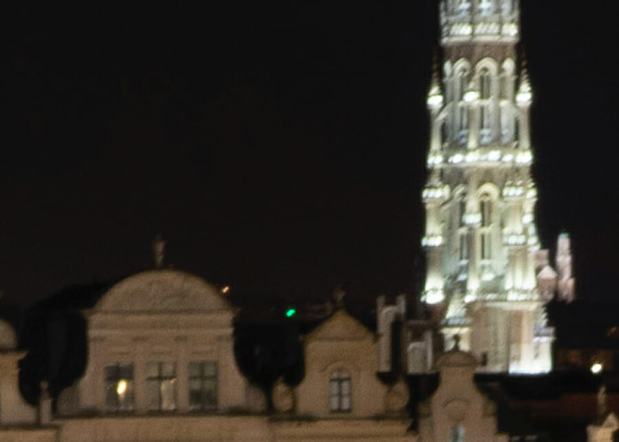 A blurry image of a church spire taken on with a Sony RX10 on a tripod using image stabilization