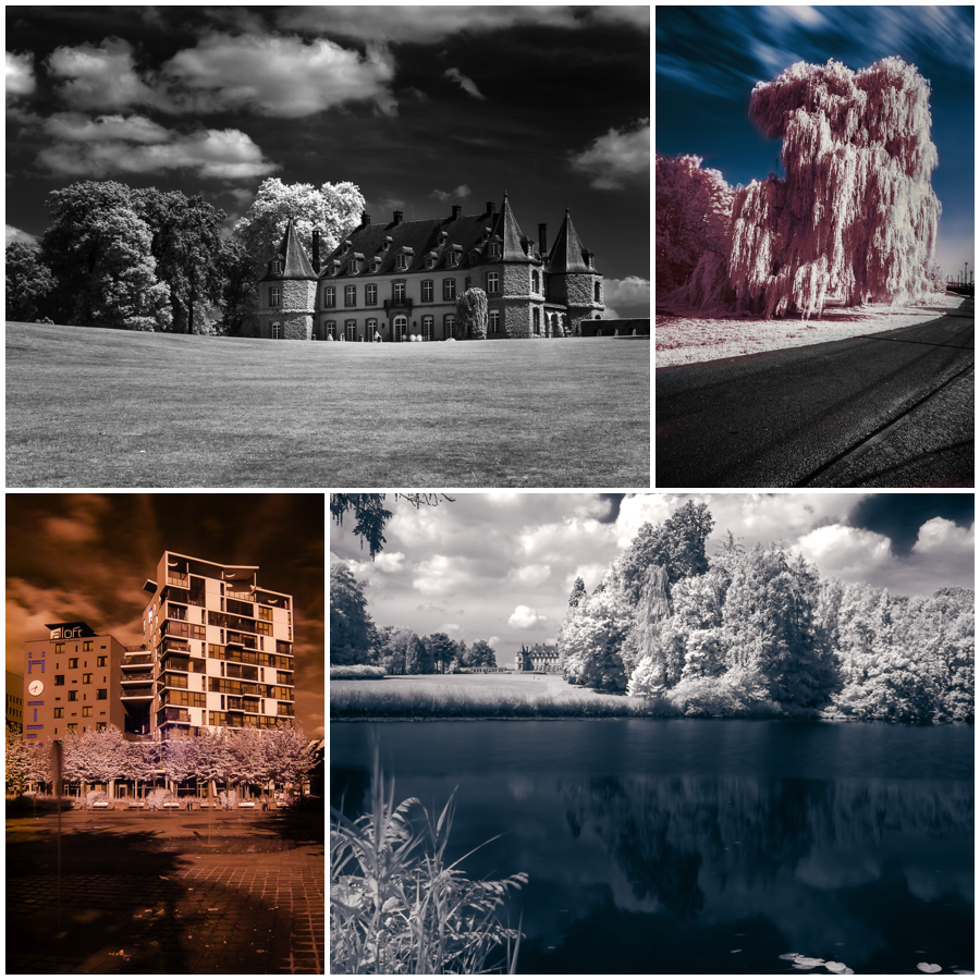 A photo of various editing styles for infrared photography