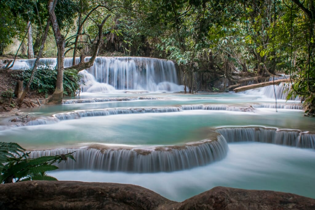 A cascading waterfall photographed using a slow shutter speed and Neutral Density filter, to create motion blur in the water