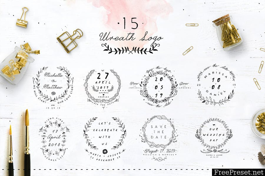 30 Save the Date Wreath Logo 83274F - AI, EPS