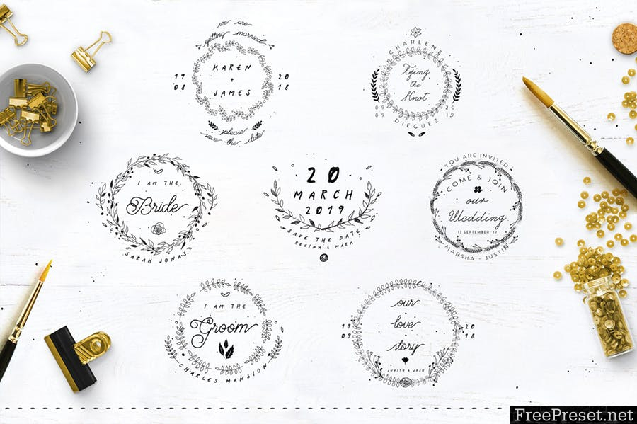 30 Save the Date Wreath Logo 83274F - AI, EPS