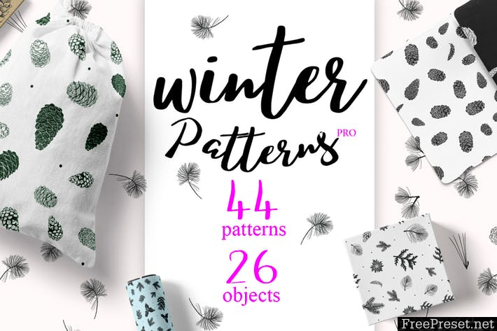 44 Winter patterns set 7CXWVF - AI, JPG, EPS