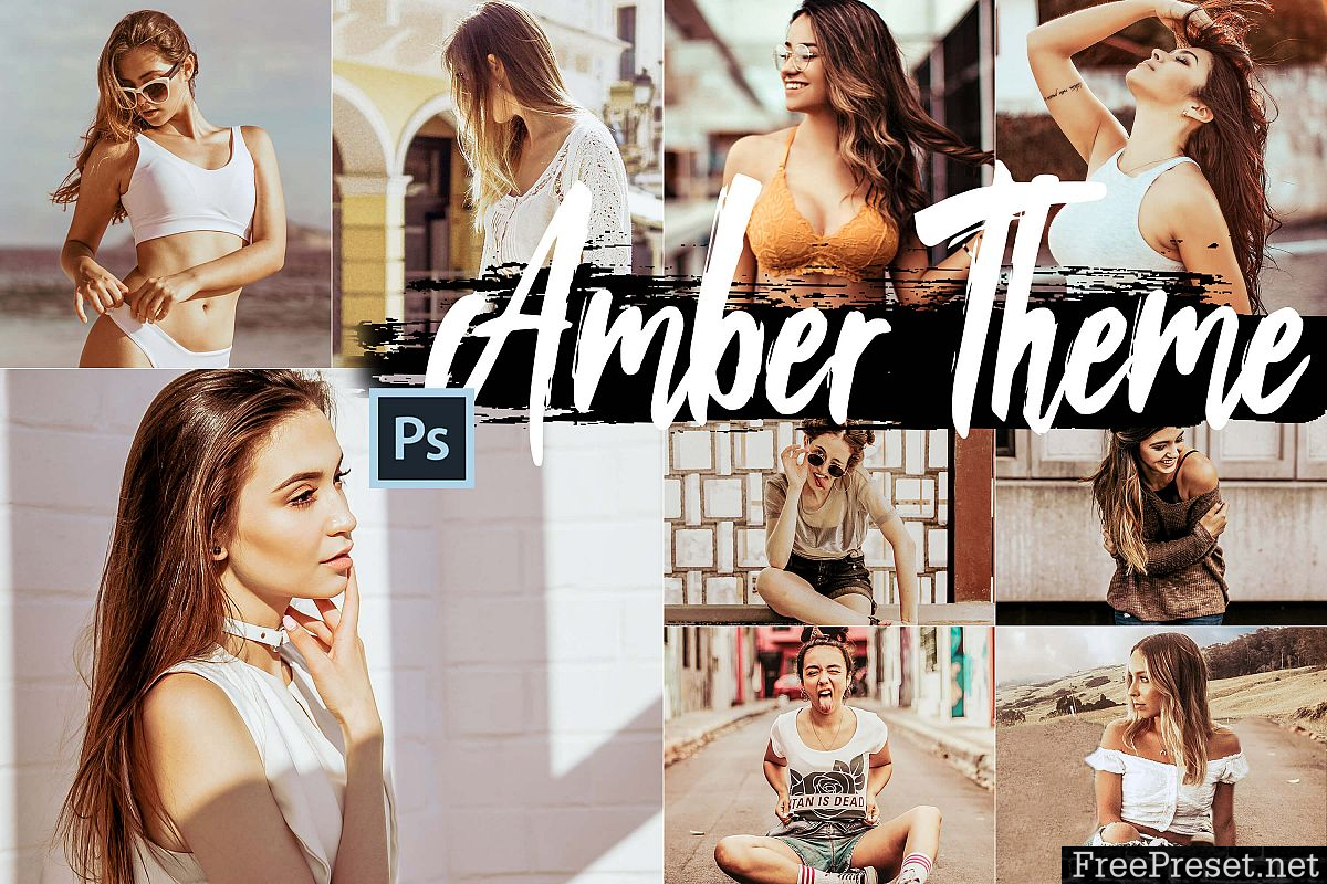 5 Amber Photoshop Actions, ACR and LUT presets