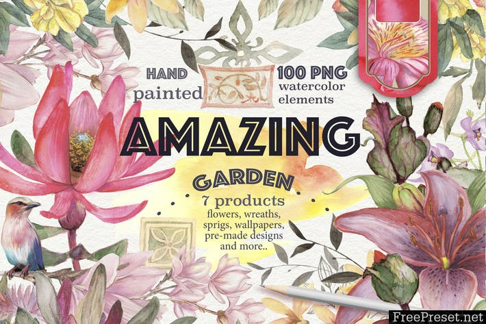 'Amazing garden' 100 elements ZQE2F5 - JPG, PNG, PSD